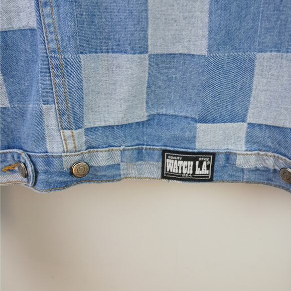 Watch L.A. VTG SZ L Patchwork Denim Jacket Made In The USA RARE Circa 1989–1994 - Picture 5 of 7